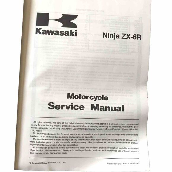 1998 Kawasaki Ninja ZX-6R Motorcycle Service Manual Repair Tune-Up Shop Book - Picture 5 of 9